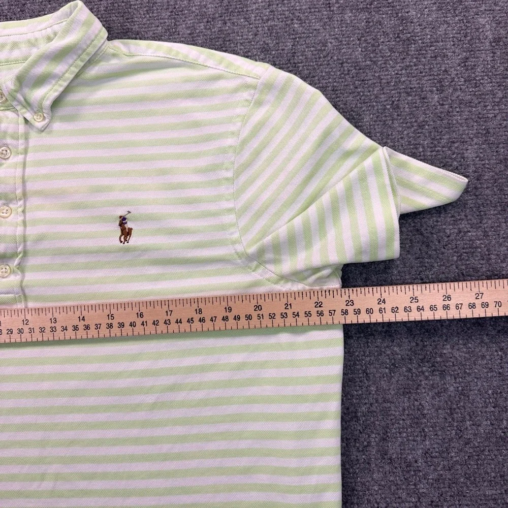 Ralph Lauren Men's‎ L Knit Oxford Polo Shirt Lime Green White Striped Flesh Pony